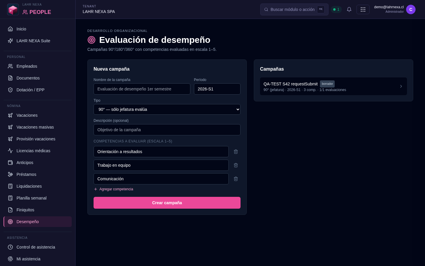 Evaluación de desempeño en PEOPLE.