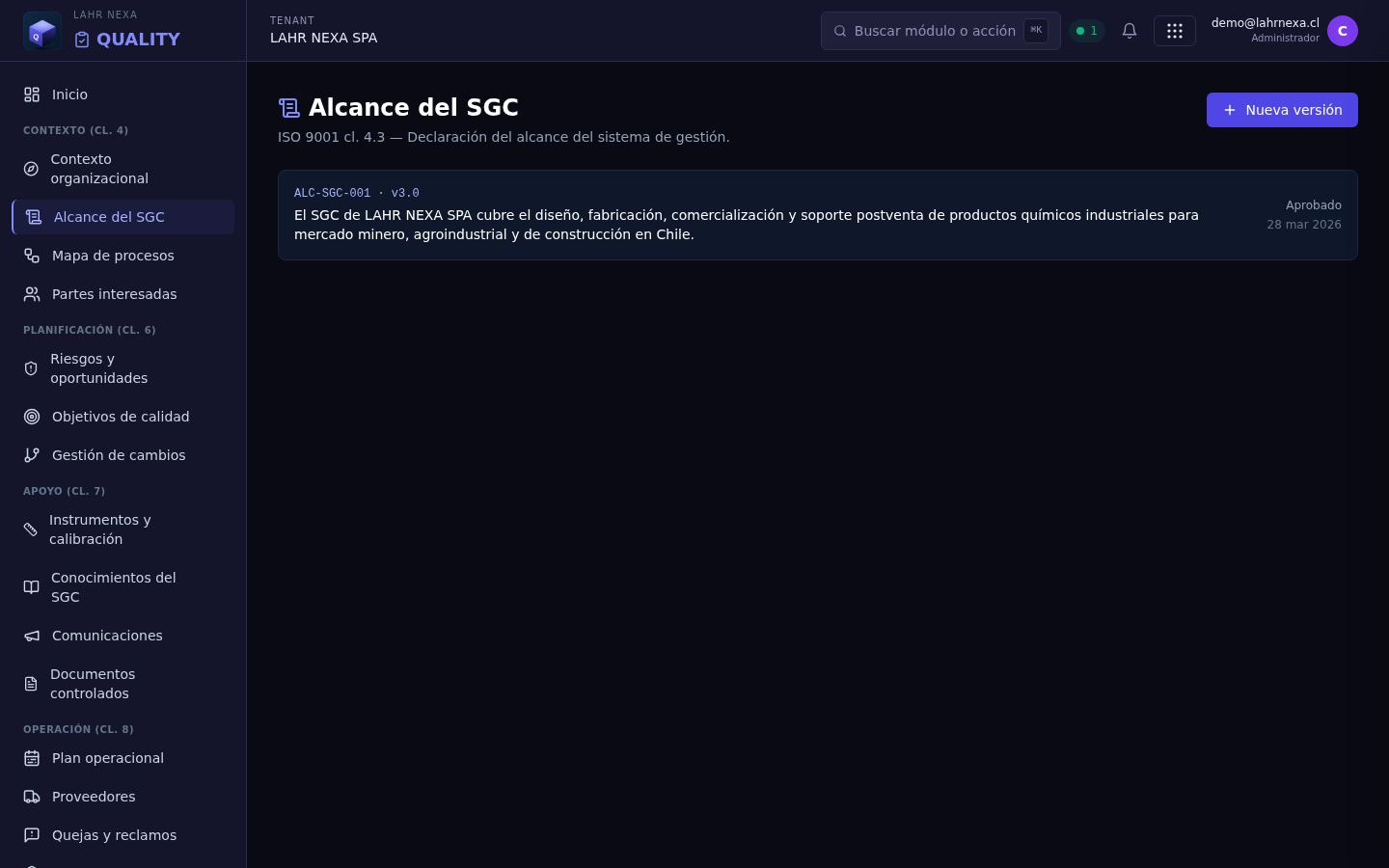 Alcance del SGC en QUALITY.