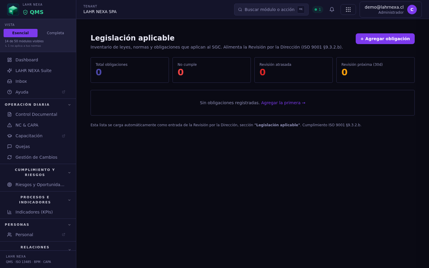 Legislación aplicable en QMS.