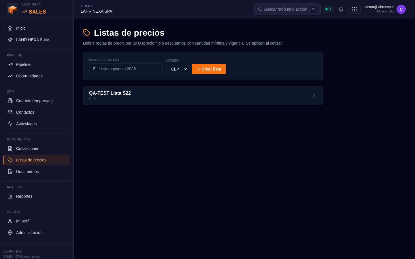Listas de precios en SALES.